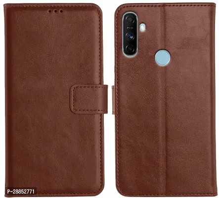Classy Shock Proof Leather Flip Cover For Realme Narzo 20A|Narzo 10A - Brown-thumb0