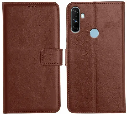 Cloudza Realme Narzo 20A Flip Back Cover | PU Leather Flip Cover Wallet Case with TPU Silicone Case Back Cover for Realme Narzo 20A Brown