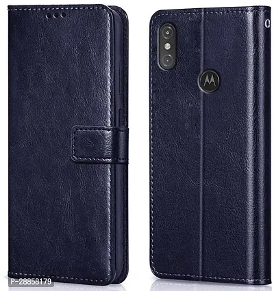 COVERBLACK Magnetic Case Artificial Leather::Silicon Flip Cover for Motorola Moto 1 Power - Cobalt Blue