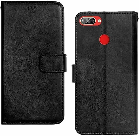 Cloudza Itel A46 Flip Back Cover | PU Leather Flip Cover Wallet Case with TPU Silicone Case Back Cover for Itel A46 Bk