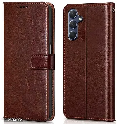Classy Dual Protection Artificial Leather And Rubber Flip Cover For Samsung Galaxy M34 5G - Executive Brown