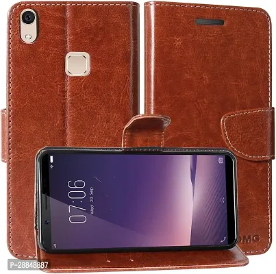 COVERBLACK Dual Protection Artificial Leather::Rubber Flip Cover for Vivo V3 Max - Executive Brown-thumb0