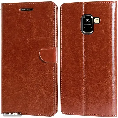 COVERBLACK Dual Protection Artificial Leather::Plastic Flip Cover for Samsung Galaxy J6 - Executive Brown-thumb0