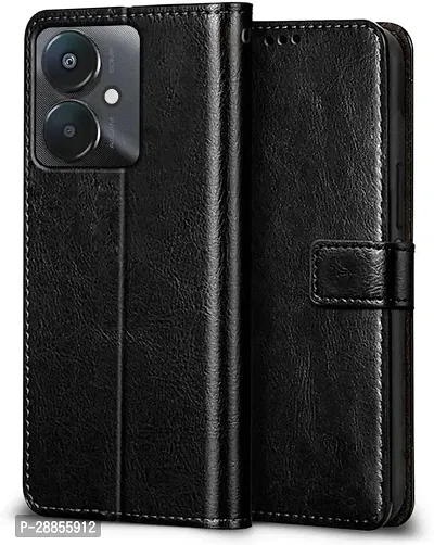 Classy Matte Finish Artificial Leather And Rubber Flip Cover For Poco M6 5G - Gravity Black-thumb0