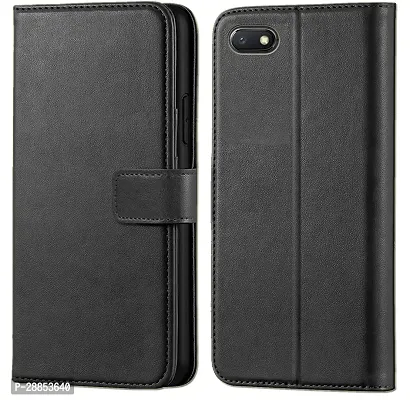 Classy Shock Proof Artificial Leather Flip Cover For Redmi 6A - Black-thumb0