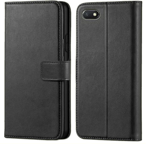 Cloudza Oppo A1K Flip Back Cover | PU Leather Flip Cover Wallet Case with TPU Silicone Case Back Cover for Oppo A1K Black