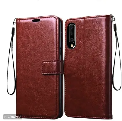 COVERBLACK Dual Protection Artificial Leather::Rubber Flip Cover for Samsung Galaxy A30s - Executive Brown-thumb0