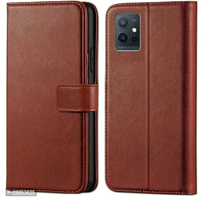 Classy Dual Protection Artificial Leather Back Cover For Vivo Y75 5G - Brown