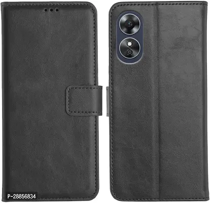 COVERBLACK Matte Finish Artificial Leather::Silicon Flip Cover for OPPO CPH2591 / Oppo_A18 - Vintage Starry Black-thumb0