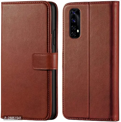 COVERBLACK Magnetic Case Artificial Leather::Rubber Flip Cover for Realme 7 - Executive Brown-thumb0