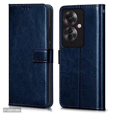 COVERBLACK Leather Finish imported TPU Wallet Stand Magnetic Closure Flip Cover for OPPO F25 Pro 5G- Navy Blue-thumb0