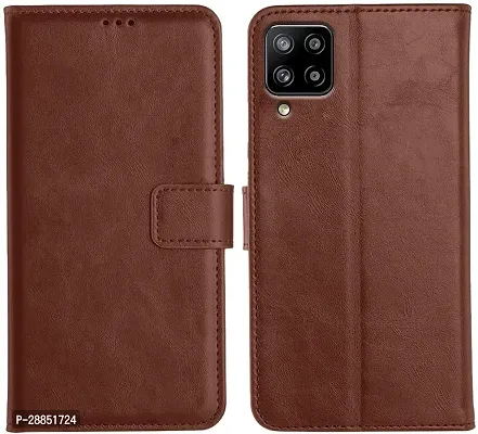 COVERBLACK Shock Proof Artificial Leather::Rubber Flip Cover for SAMSUNG Galaxy A22 (4G) - Brown