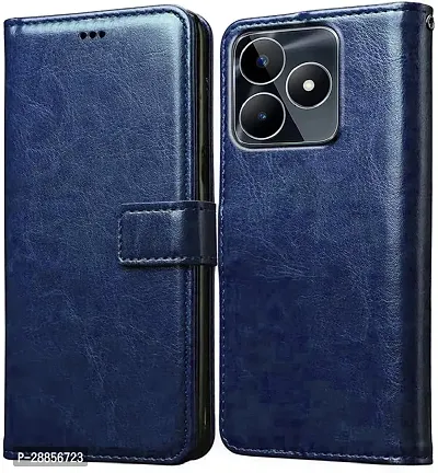 COVERBLACK Magnetic Case Artificial Leather::Silicon Flip Cover for Realme N53 - RMX3761 - Blue-thumb0