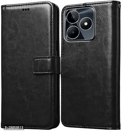 Classy Magnetic Case Artificial Leather And Silicon Flip Cover For Realme Rmx3830 / Realme_C51 - Vintage Starry Black-thumb0