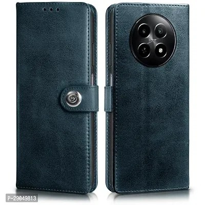 COVERBLACK Realme RMX3998 / 12x / 12 5GFlip Cover Full Protection imported TPU Wallet Button Magnetic Book Leather Flip Cover for Realme 12x 5G - Blue-thumb0