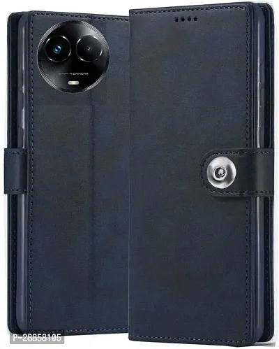 COVERBLACK Grip Case Artificial Leather::Silicon Flip Cover for Realme  RMX3785 / Realme_11x 5G - Navy Blue-thumb0