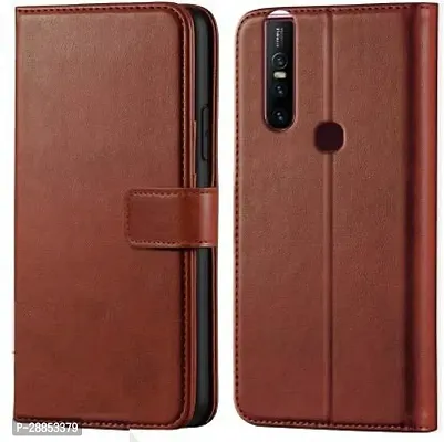 Classy Dual Protection Artificial Leather Flip Cover For Vivo V15 - Brown-thumb0