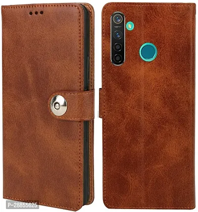 COVERBLACK Dual Protection Artificial Leather::Rubber Flip Cover for Oppo Realme 5i - Executive Brown-thumb0