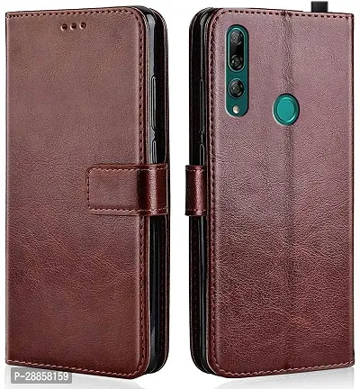 COVERBLACK Magnetic Case Artificial Leather::Rubber Flip Cover for Huawei Y9 Prime 2019 - Tan Brown-thumb0