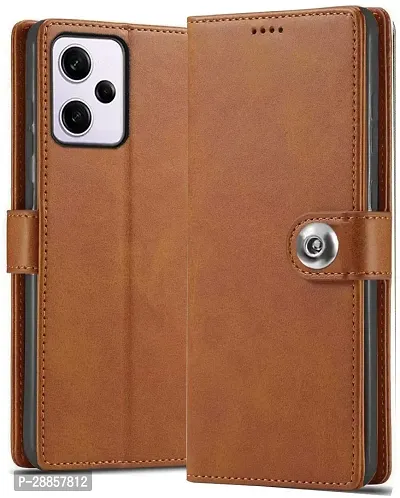 COVERBLACK Dual Protection Artificial Leather::Rubber Flip Cover for REDMI 12 5G - Executive Brown