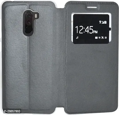 Classy Dual Protection Artificial Leather And Plastic Flip Cover For Poco F1 By Xiaomi - Black-thumb0