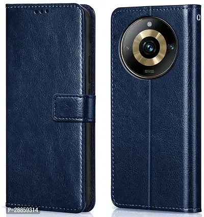 Classy Dual Protection Artificial Leather And Rubber Flip Cover For Realme 11 Pro+ 5G - Navy Blue-thumb0