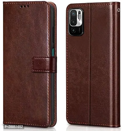 COVERBLACK Magnetic Case Artificial Leather::Rubber Flip Cover for REDMI Note 10T 5G - Vintage Case Brown-thumb0