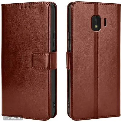 COVERBLACK Shock Proof Leather::Silicon Flip Cover for Samsung Galaxy J2 Core - Brown