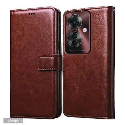 COVERBLACK Leather Finish imported TPU Wallet Stand Magnetic Closure Flip Cover for OPPO F25 Pro 5G- Tan Brown-thumb0