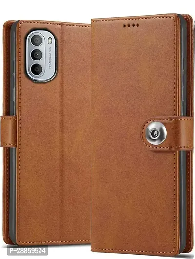 Classy Matte Finish Artificial Leather And Rubber Flip Cover For Motorola G82 5G - Tan Brown-thumb0