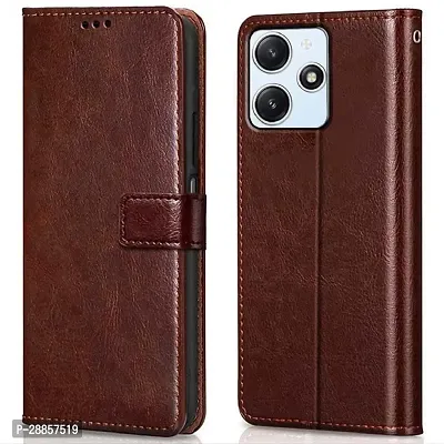 COVERBLACK Dual Protection Artificial Leather::Rubber Flip Cover for REDMI 12 4G - Executive Brown-thumb0