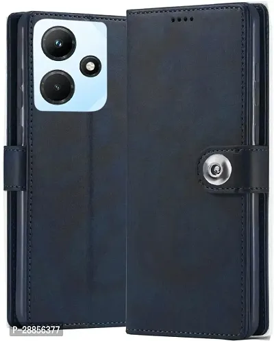 COVERBLACK Dual Protection Artificial Leather::Silicon Flip Cover for Infinix X669C / HOT_30i - Navy Blue-thumb0