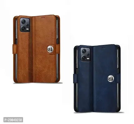 COVERBLACK Mi Redmi Note 12Pro Plus 5G Combo 2 Flip Cover | Wallet Button Magnetic Leather Case for Redmi Note 12 Pro+ 5G - Blue / Brown-thumb2