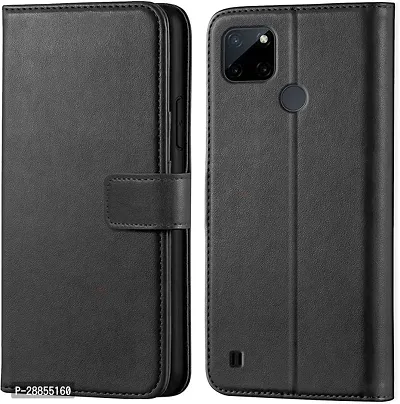 COVERBLACK Grip Case Artificial Leather::Rubber Flip Cover for Realme RMX3201 / C21 / C21 - Venom Black-thumb0