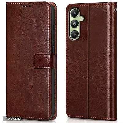 COVERBLACK Matte Finish Artificial Leather::Silicon Flip Cover for SAMSUNG A05s - SM-A057F - Vintage Brown-thumb0