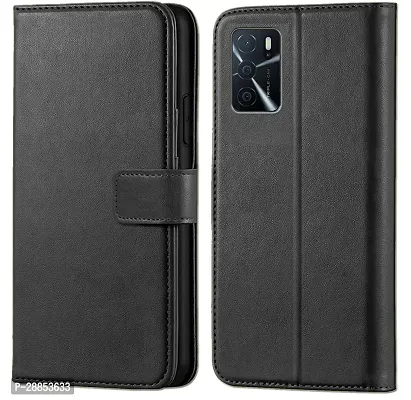 Classy Dual Protection Artificial Leather Flip Cover For Oppo A16 - Black-thumb0