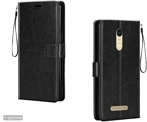 Stylish Black Artificial Leather Flip Cover Mi Redmi Note 3-thumb0