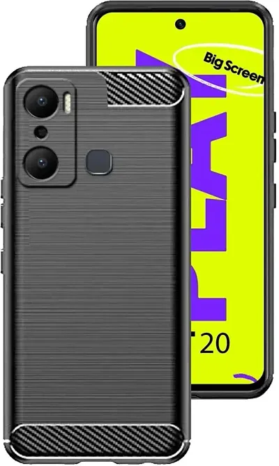 RRTBZ Carbon Fiber Shockproof TPU Back Case Cover Compatible for Infinix Hot 20 Play -Black