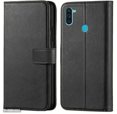 Classy Dual Protection Artificial Leather Flip Cover For Samsung Galaxy M11 - Black