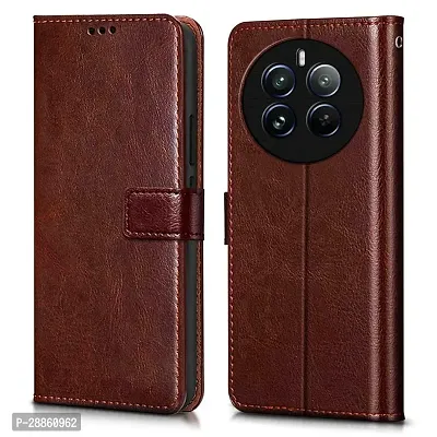 COVERBLACK Leather Finish imported TPU Wallet Stand Magnetic Closure Flip Cover for Realme 12 Pro 5G- Tan Brown-thumb0