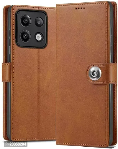 Classy Magnetic Case Artificial Leather And Rubber Flip Cover For Poco X6 5G - Tan Brown