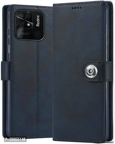 COVERBLACK Shock Proof Artificial Leather Flip Cover for Mi REDMI 10A - Navy Blue