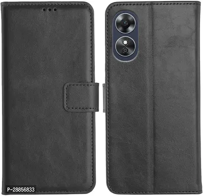 COVERBLACK Dual Protection Artificial Leather::Rubber Flip Cover for OPPO A38 - Gravity Black-thumb0