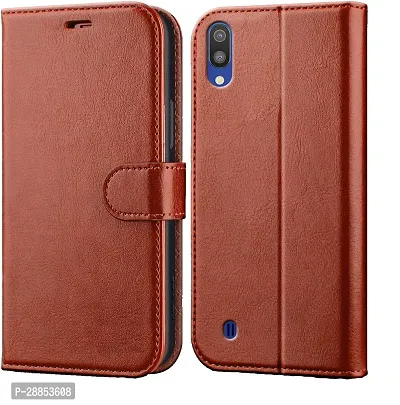 Classy Shock Proof Artificial Leather Flip Cover For Samsung Galaxy M10 - Brown-thumb0