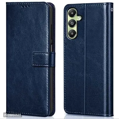 COVERBLACK Matte Finish Artificial Leather::Silicon Flip Cover for SAMSUNG A05s - SM-A057F - Blue-thumb0