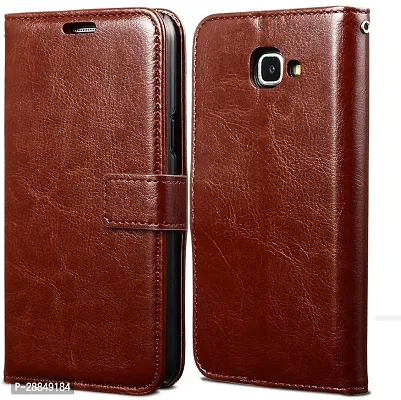 COVERBLACK Dual Protection Artificial Leather::Rubber Flip Cover for Samsung Galaxy J7 Prime - Executive Brown-thumb0