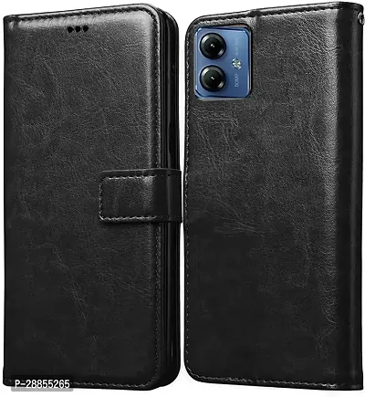 COVERBLACK Hybrid TPU Artificial Leather::Silicon Flip Cover for Motorola Moto G14 - Vintage Starry Black-thumb0