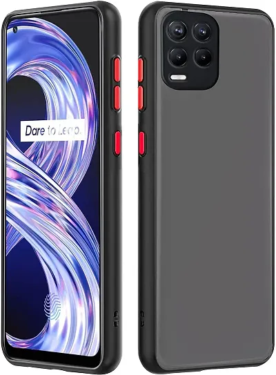 OO LALA JI Cover for Realme 8 Translucent Hard Matte Finish Reinforced Corners (Shockproof and Anti-Drop Protection) Smoke Case Cover - Black