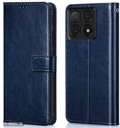 COVERBLACK Hybrid TPU Artificial Leather::Silicon Flip Cover for POCO X6Pro 5G - Blue-thumb0