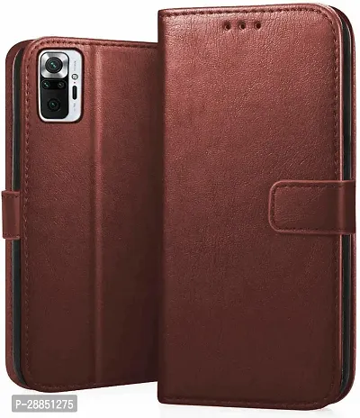 COVERBLACK Shock Proof Leather flip Cover for Mi Redmi Note 10 Pro - Brown-thumb0
